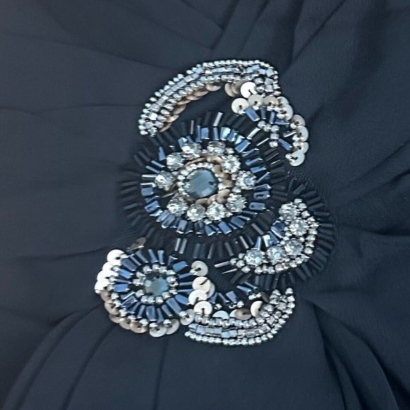 Draped Chiffon Black Cocktail Dress Rhinestone Bustier Strapless Bra Insert Sz 6 - Picture 3 of 13